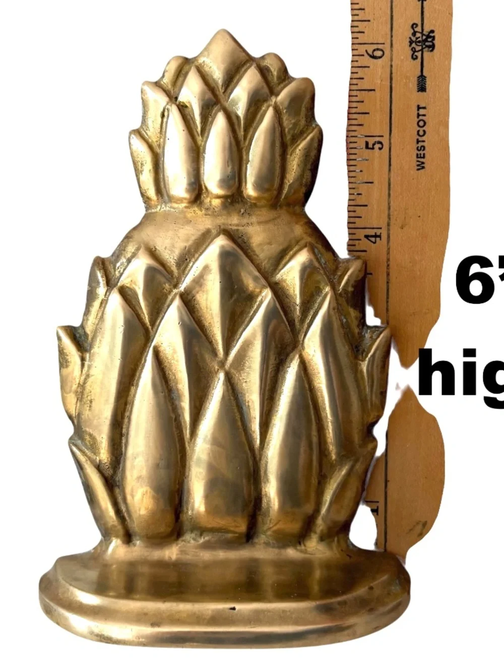 pineapple brass vintage India brass doorstop bookend Palm Beach Regency Newport
